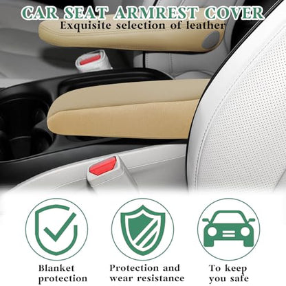 2PCS Car Front Seat Armrest Cover Compatible with Chrysler Pacifica 2017-2020 Leather Left and Right Seat Arm Rest Cover Beige (Only Leather Part)