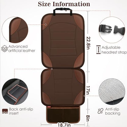 Sinvitron Car Seat Protector for Child Car Seat - Waterproof Non-Slip Leather Mat with 2 Mesh Pockets, Universal Seat Cover for Baby, Pets & Vehicles(2-Pack, Brown) - color: 2 Pack Brown