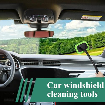 Windshield Cleaning Tool, Extendable Handle Car Window Cleaner with 4 Reusable Microfiber Pads, Auto Inside Glass Wiper for Car Windscreen Cleaning - color: Green