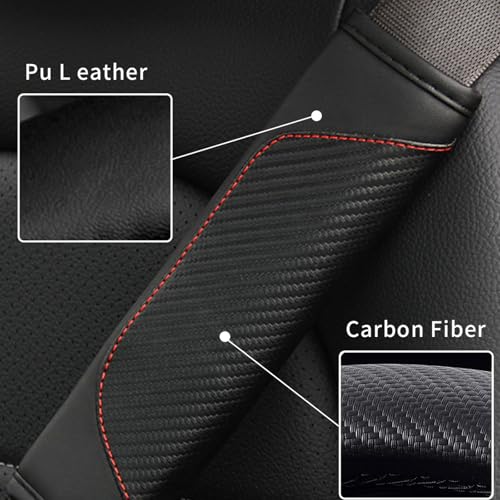 2PCS Car Seat Belt Cover, Carbon Fiber Safety Seatbelt Shoulder Strap Covers, Breathable Leather Soft Harness Pad for Car Interior Accessories (Black) - color: Black