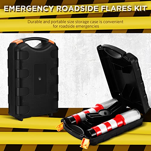 Riakrum 2 Pcs Emergency Roadside Flares Bulk Kit LED Safety Strobe Road Warning Light Bright Red Safety Beacon Strobe Light Roadside Flare Magnetic Base Detachable Stand Vehicle (Batteries Excluded)
