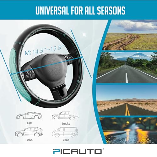 PIC AUTO Steering Wheel Cover, Mint Thick Rhombic Foam and Premium Leather, Universal 14.5-15.5 Inch Breathable Anti-Slip Steering Wheels Accessories for Men & Women - color: Mint