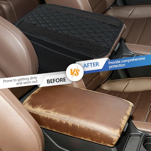 Bling Leather Car Center Console Cover, 12.2"×7.48" Crystal Rhinestone Automotive Arm Rest Cover with Side Pockets, Universal Vehicle Armrest Protector, Interior Car Accessories (Black) - color: Black