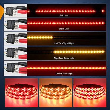Nilight Truck Tailgate Light Strip 48Inch Arrow 432 LED with Red Running Brake Lights Amber Turn Signals Strobe Lights - color: 48" Tailgate Light Strip Red/Amber Arrow