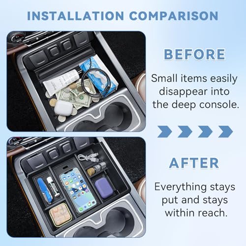 EDBETOS Center Console Organizer Tray Compatible with 2014-2018 Chevy Silverado/GMC Sierra 1500 Accessories 2015-2019 Silverado/Sierra 2500HD/3500HD Compartment Storage,Full Console w/Bucket Seat ONLY - color: Black Trim