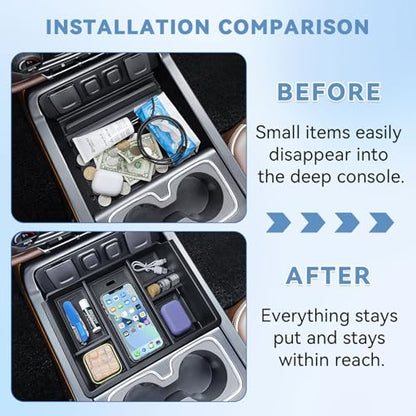 EDBETOS Center Console Organizer Tray Compatible with 2014-2018 Chevy Silverado/GMC Sierra 1500 Accessories 2015-2019 Silverado/Sierra 2500HD/3500HD Compartment Storage,Full Console w/Bucket Seat ONLY - color: Black Trim