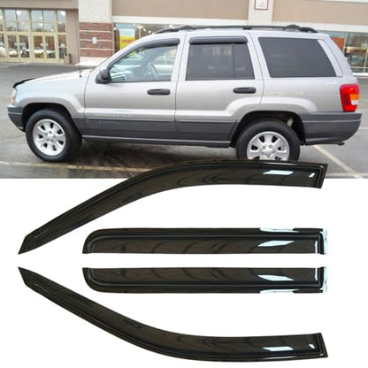 4pcs Original Shatterproof Rainproof Outside Mount Style Tape On Sun Rain Guard Side Window Wind Deflectors Stylish Vent Window Visors Compatible with 1999-2004 Grand Cherokee 94650 - size: for 1999-2004 Jeep Grand Cherokee