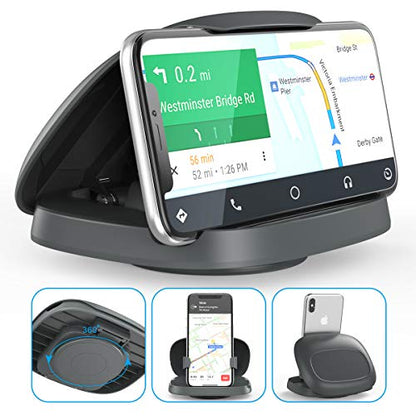 JOYEKY Cell Phone Holder for Car, Vertical Horizontal Car Phone Mount with 360° Rotate Dashboard Cradle Compatible iPhone Samsung Galaxy Android Smartphones, GPS Devices - color: Gray