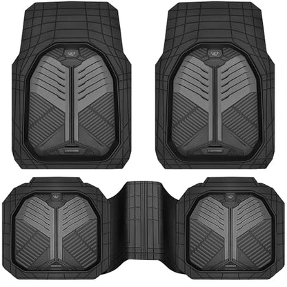 CAR PASS Heavy Duty Rubber Car Mats, Deep-Dish Car Floor Mats All Weather, Universal Two-Tone Trim-to-Fit for SUVs Trucks Sedans, Waterproof Anti-Slip, 3 Pieces V12 Black and Charcoal - color: Black and Charcoal