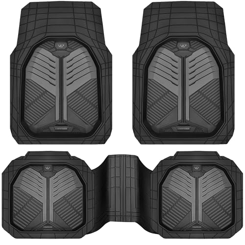 CAR PASS Heavy Duty Rubber Car Mats, Deep-Dish Car Floor Mats All Weather, Universal Two-Tone Trim-to-Fit for SUVs Trucks Sedans, Waterproof Anti-Slip, 3 Pieces V12 Black and Charcoal - color: Black and Charcoal