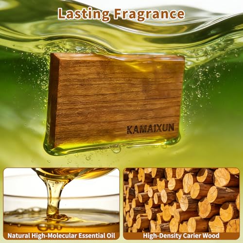 4 Pack Wood Car Air Freshener, Car Odor Eliminator, Essential Oils Clean Ingredients Long Lasting Scent, Vehicle Scent Diffuser Refill with Metal Clip for Truck SUV Sedans (Teak-Amber-Cabana-Grove)