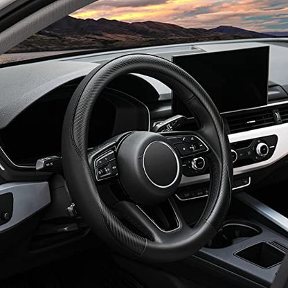 YHONGJT Soft Microfiber Leather Anti-Slip Car Steering Wheel Cover, Universal Fit 15 Inch for Women Girls, Fit Vehicles, Sedans, SUVS, Vans, Trucks - Black - color: E-Black