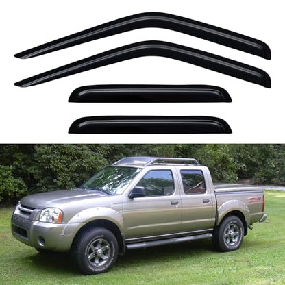 Window Visors Rain Guards for 2000 2001 2002 2003 2004 Nissan Frontier Crew Cab, Out-Channel Window Vent Wind Deflectors Visors Shades for 00 01 02 03 04 Frontier - size: 2000-2004 Nissan Frontier Crew Cab
