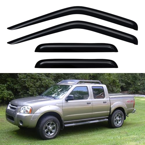 Window Visors Rain Guards for 2000 2001 2002 2003 2004 Nissan Frontier Crew Cab, Out-Channel Window Vent Wind Deflectors Visors Shades for 00 01 02 03 04 Frontier - size: 2000-2004 Nissan Frontier Crew Cab