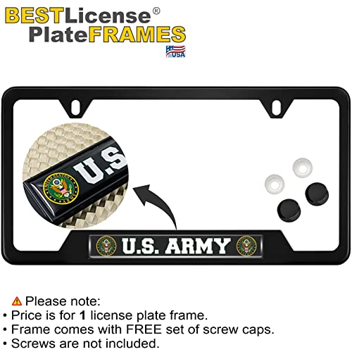 [Officially Licensed Product] - Stainless Steel Matte Black CAR 2-Hole Standard Size - Domed Custom-Made Corrosion-Resistant License Plate Frame with U.S. Army Design and Free caps - (Qty: 1 Frame) - size: U.S. Army