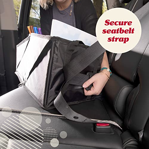 Lusso Gear Car Seat Organizer - Built-In Car Cup Holders & Mesh Pockets - Foldable Back Seat Organizer with Handles - Kids Road Trip Essentials - 9 Compartments, Black Oxford - color: Black