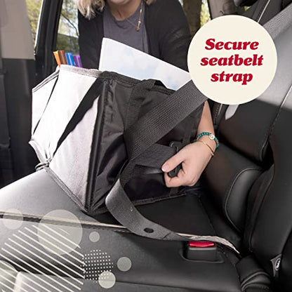 Lusso Gear Car Seat Organizer - Built-In Car Cup Holders & Mesh Pockets - Foldable Back Seat Organizer with Handles - Kids Road Trip Essentials - 9 Compartments, Black Oxford - color: Black