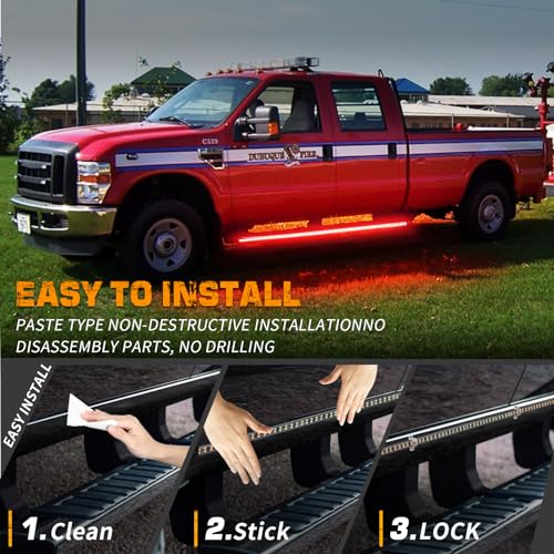 XRIDONSEN 2PCS 60 inch Red Emergency Lights Strip 720 LED Running Board Strobe Lights Flashing Warning Safety Caution First Responder Light for Police Volunteer Firefighter Vehicles Fire Trucks SUV - color: Red