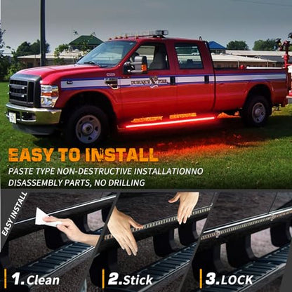 XRIDONSEN 2PCS 60 inch Red Emergency Lights Strip 720 LED Running Board Strobe Lights Flashing Warning Safety Caution First Responder Light for Police Volunteer Firefighter Vehicles Fire Trucks SUV - color: Red