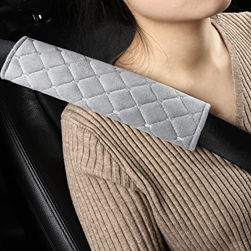 Tapha Plush Car Seat Belt Cover and Shoulder Pad Cushions Improve Driving Comfort, 2 PCS Included and Compatible with All Vehicles (Grey) - color: Grey