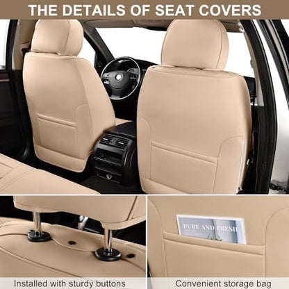 TIEHESYT Car Seat Covers Full Set, Breathable Leather Automotive Front and Rear Seat Covers, Car Seat Protectors Full Set, Compatible with Most Vehicles, SUV (Faddish Beige, Front Pair) - color: Faddish Beige, size: Front Pair Headrestless