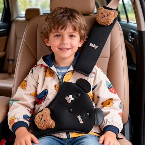 Seat Belt Cover Pad for Kids, Cute Animal Child Seatbelt Covers for Girls and Boys (Bear(Black)) - color: Bear(black)