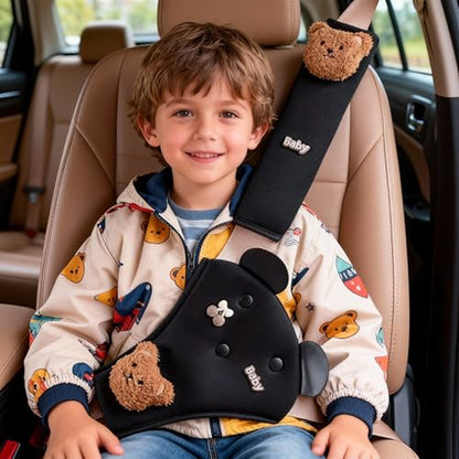 Seat Belt Cover Pad for Kids, Cute Animal Child Seatbelt Covers for Girls and Boys (Bear(Black)) - color: Bear(black)