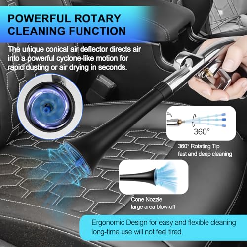 2 Nozzles Air Cleaning Gun, Dry Cleaning Gun Quickly Blasts Dust, Dirt and Grime from Surface, Dryer Air Blow Gun Works with Air Compressor, Car Detailing Tool for Interiors Exteriors Deeply Cleaning