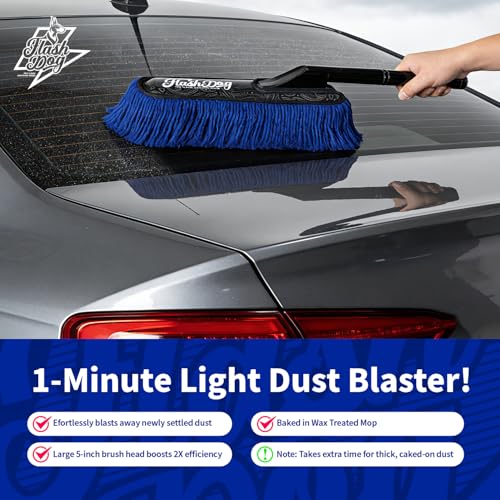 Flash Dog Car Duster Exterior - 25" Wood Handle Wax Cotton Hair Scratch Free Cleaning for Cars/SUV/Truck/RV Roofs & Windshields | Waterless Dust & Pollen Remover - color: Walnut