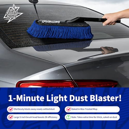 Flash Dog Car Duster Exterior - 25" Wood Handle Wax Cotton Hair Scratch Free Cleaning for Cars/SUV/Truck/RV Roofs & Windshields | Waterless Dust & Pollen Remover - color: Walnut