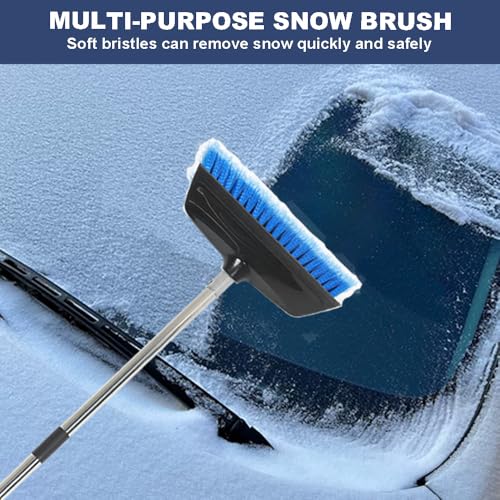 52" Car Wash Brush with Long Handle | Built-in Rubber Squeegee & Rubber Bumper | Lightweight extendable Handle | Soft Bristle Brush for Car, RV, Boat, Solar Panel, Deck Washing - color: Blue, size: 52 Inch