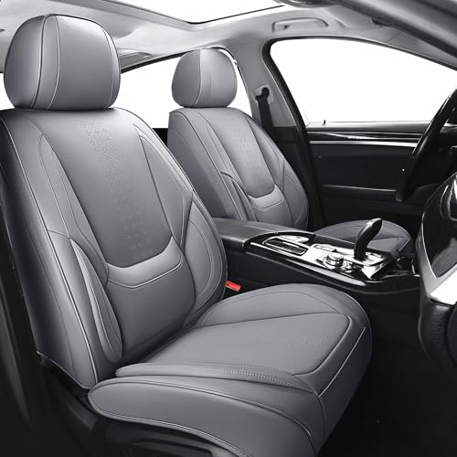 Car Seat Covers Full Set, Grey Leather Seat Covers, Breathable Front and Back Car Seat Protectors, Wear-Resistant Seat Covers Universal Fit for Most Cars SUV Truck (Grey-Solid, Full Set) - color: Grey-Solid, size: Full Set