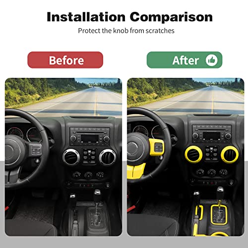 CheroCar 18PCS Interior Trim Kit for Jeep Wrangler JK JKU 2011-2018 4 Door,Steering Button Frame, Air Conditioning Vent Trim Cup Holder Cover,Gear Shift Knobs Frame,Yellow… - color: Yellow