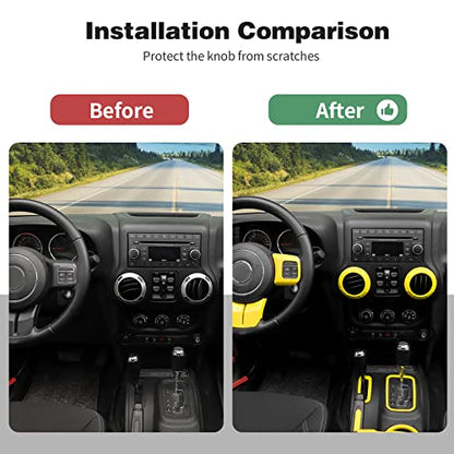 CheroCar 18PCS Interior Trim Kit for Jeep Wrangler JK JKU 2011-2018 4 Door,Steering Button Frame, Air Conditioning Vent Trim Cup Holder Cover,Gear Shift Knobs Frame,Yellow… - color: Yellow