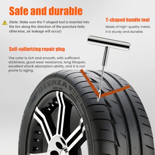 62Pcs Heavy Duty Tire Repair Kit - Universal Tubeless Tire Patch Plug Kit for Cars, Trucks, SUV, Motorcycle, Lawn Mower - Emergency Road Side Tool Set