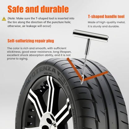 62Pcs Heavy Duty Tire Repair Kit - Universal Tubeless Tire Patch Plug Kit for Cars, Trucks, SUV, Motorcycle, Lawn Mower - Emergency Road Side Tool Set