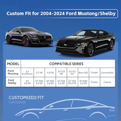 10 Layers Car Cover Custom fit for Ford Mustang/Shelby (1964-2024) Waterproof All Weather for Automobiles, Outdoor Full Cover Rain Sun UV Protection.Silver - size: Custom Fit for Ford Mustang