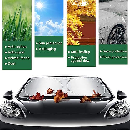 Kewucn Car Windshield Sun Shade with Storage Pouch, Foldable Reflector Automotive Front Window Sunshade Cover, UV Rays and Sun Heat Protection, Suitable for Most Car, Truck, SUV (M-59''×27.56'') - size: M-59''×27.56''