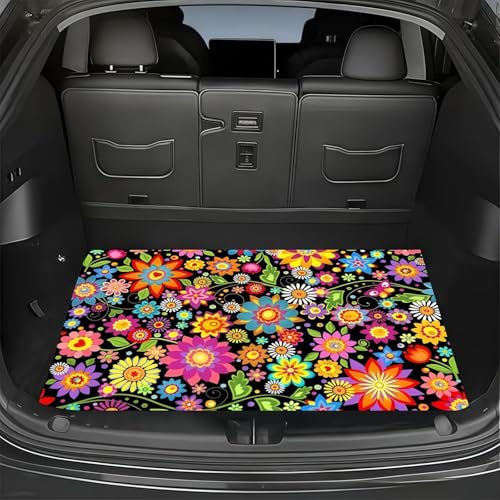 Universal Car Trunk Mat 29" x 39",Purple Colorful Flowers All Weather Trunk Protection Cargo Liner, Durable Cargo Mat Rear Trunk Liner,Stylish Vehicle Interior Accessories Suitable for Most Car Models - color: Colorful Flowers