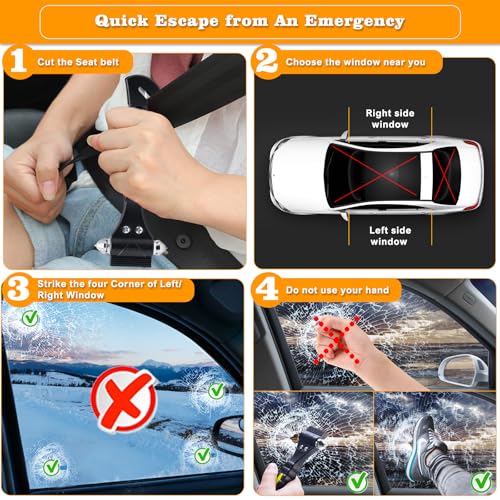THINKWORK Car Window Breaker, Glass Breaker, Window Breaker Seatbelt Cutter, 2-in-1 Car Safety Hammer with One Second Emergency Glass Hammer, Safety Emergency Car Escape Tool for Car, Office, Home - color: New Black