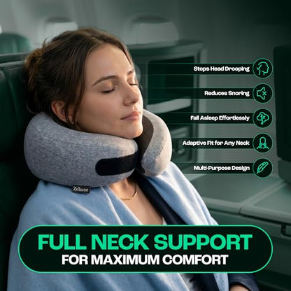 Travel Neck Pillow Memory Foam – Best Airplane Neck Pillow for Long Flights, Soft Ergonomic Neck Support, Compact Travel Pillow for Plane & Car, Airplane Travel Essentials