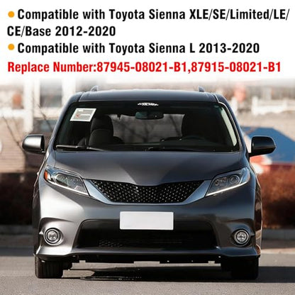 Moonlinks 1Pair Compatible with 2012 2013 2014 2015 2016 2017 2018 2019 2020 Toyota Sienna Mirror Cover Replacement, Gray Left Driver Side&Right Passenger Side Door Rearview Side Clip-on Mirror Cap - color: Pair Gray