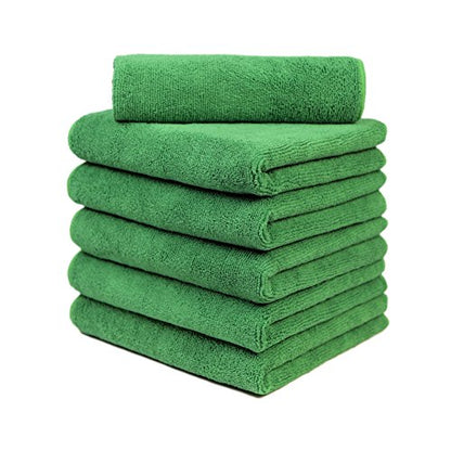 CARCAREZ Premium Microfiber Detailing Towels, 340 GSM Lint Free Car Buffing Waxing Polishing Drying Towels (6, Green, 16x16 Inch) - color: Green