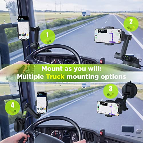 Cell Phone Mount for Truck Phone Holder for Truck Drivers - Heavy Duty Suction Cup, iPhone Holder for Dashboard Window 16.9 inch Long, for iPhone & Samsung, 18 Wheeler Trucker, Gray
