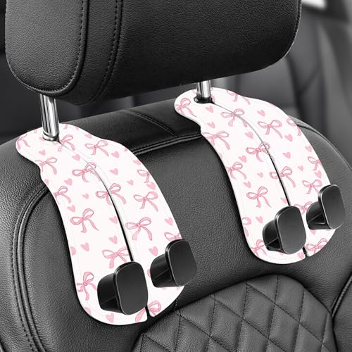 WOCOCN 2 Pack Car Purse Hook for Car Seat Headrest, Double-Sided PrintingPU Leather Purse Holder with Metal Hook, Cute Car Accessories for Women, Men (Car hook - Pink Bow A) - color: Car hook - Pink Bow A