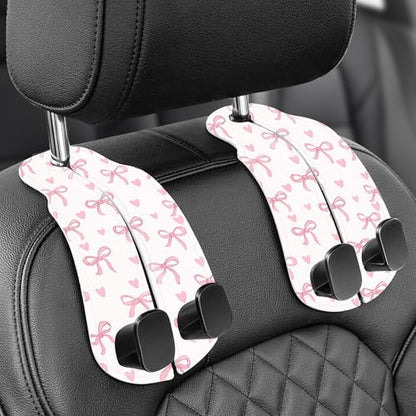 WOCOCN 2 Pack Car Purse Hook for Car Seat Headrest, Double-Sided PrintingPU Leather Purse Holder with Metal Hook, Cute Car Accessories for Women, Men (Car hook - Pink Bow A) - color: Car hook - Pink Bow A