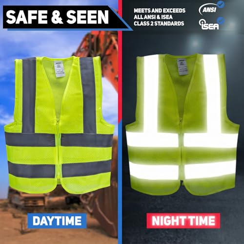 NEIKO Mesh Safety Vest, High Visibility Vest, Reflective Strips, Zipper Front, Reflective Vest For Men & Women, Work Vest, Security Vest, Hi Vis Mesh Neon Yellow Vest 4X-Large 54077A - size: 4X-Large, style: Mesh