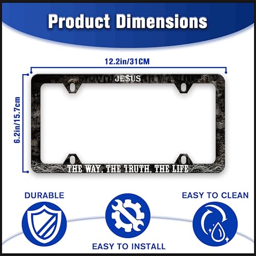 Jesus The Way The Truth The Life License Plate Frame Christian License Plate Holders Funny Auto Accessory Bracket Stainless Steel License Plate Frames with Screws for Women Men 6x12 Inch 4 Holes - color: Jesus The Way The Truth The Life