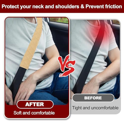 HARFINGTON 2pcs Shoulder Strap Cushions 25.6 Inch Car Seat Belt Pads Cover Auto Seatbelt Strap Shoulder Pad Automotive Seat Belt Cushion Pad for Auto SUV Truck, Beige - color: Beige, size: 25.6 Inch