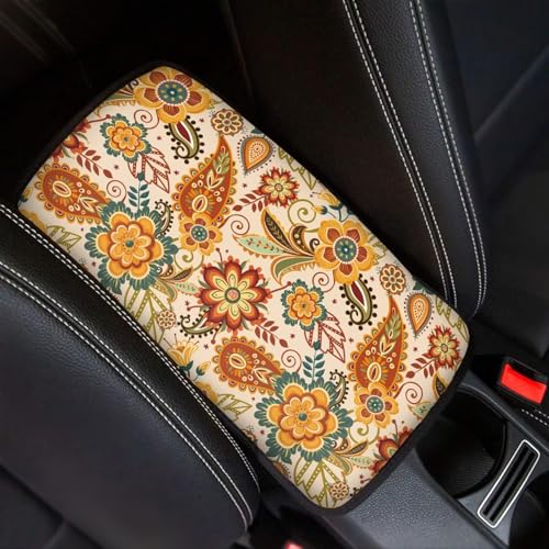 Dreaweet Bohemian Floral Arm Rest Cover for Car Women Soft Anti Slip Armrest Cover Center Console Cushion Pad Boho Car Accessories Universal Fit Most Cars SUV Sedan - color: Bohemian Floral